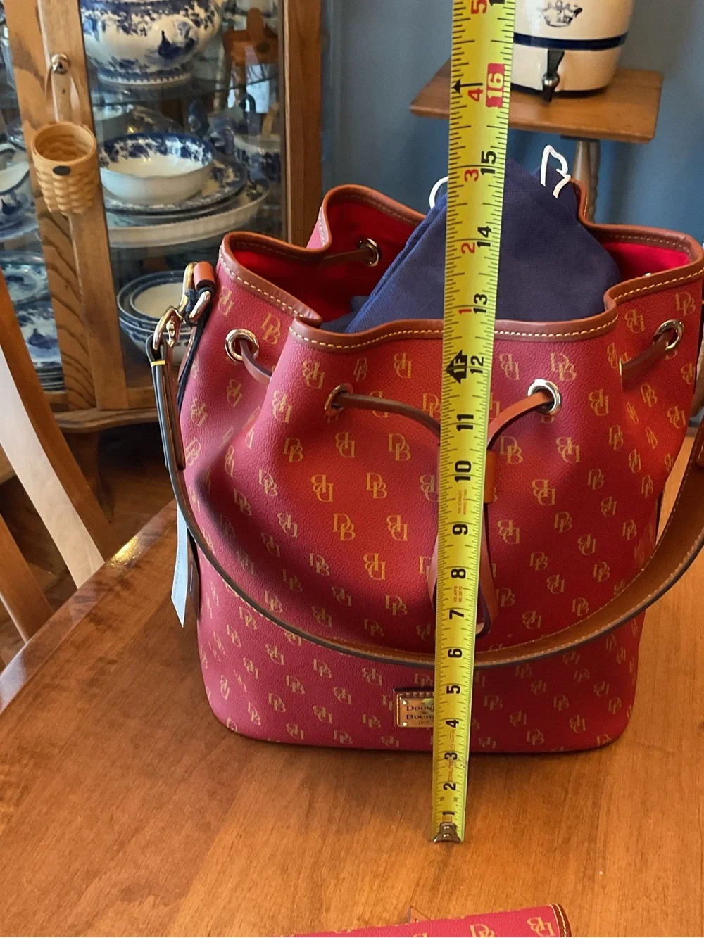 Dooney & Bourke Red Gretta Drawstring Bucket Shoulder Bag with wallet - Picture 14 of 16